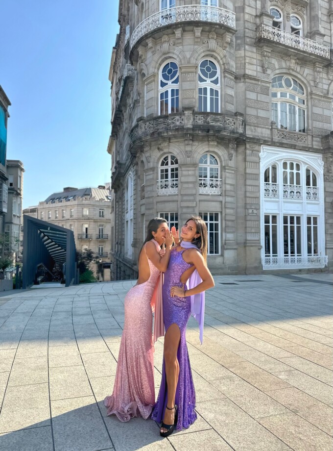 Vestido Lentejuelas Halter Abertura