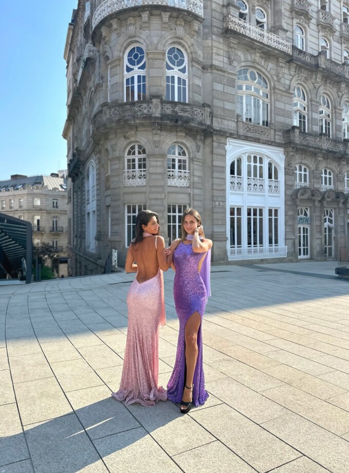 Vestido Lentejuelas Halter Abertura