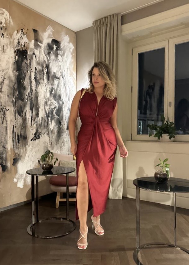 Vestido Seda Escote Nudo