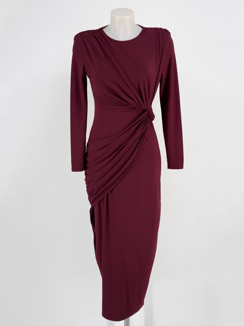 Vestido Drapeado Cintura Mangas
