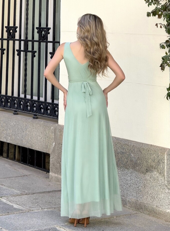 Vestido Tul Basic Cintura Brillos