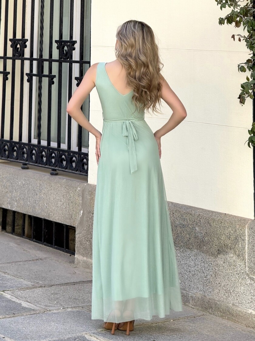 Vestido Tul Basic Cintura Brillos