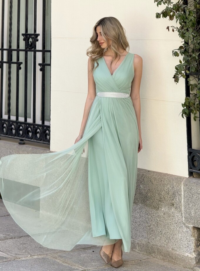 Vestido Tul Basic Cintura Brillos