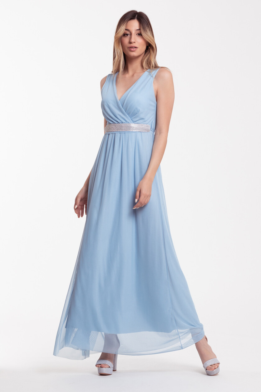 Vestido Tul Basic Cintura Brillos