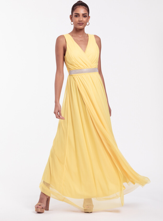 Vestido Tul Basic Cintura Brillos