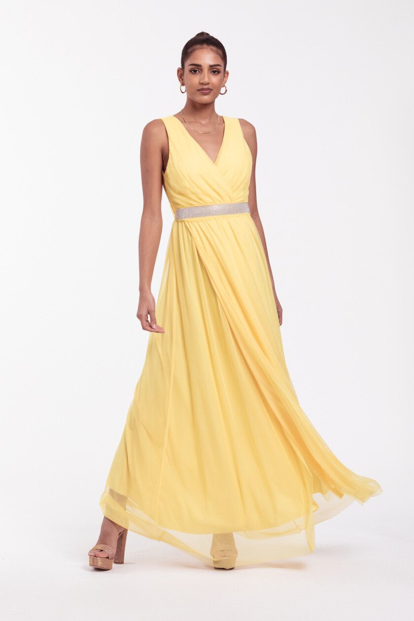 Vestido Tul Basic Cintura Brillos