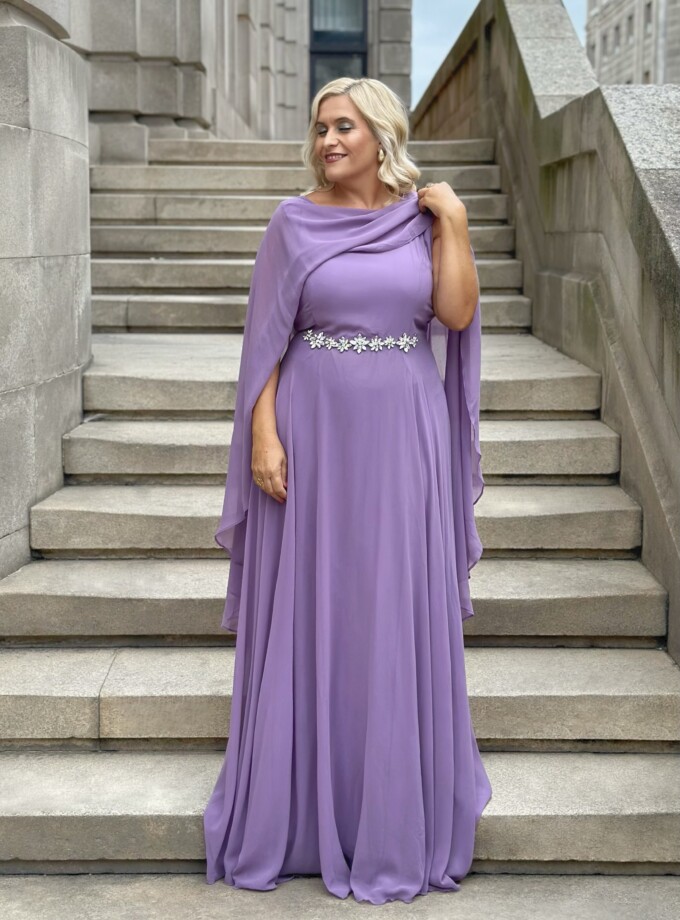 Vestido Capa Larga Aplique Brillos Curvy