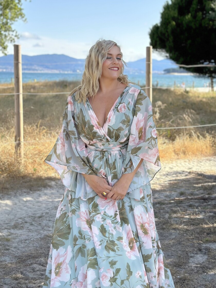Vestido Gasa Mangas Estampado Curvy
