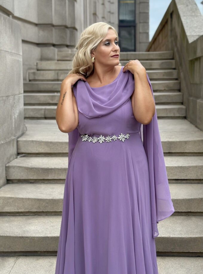 Vestido Capa Larga Aplique Brillos Curvy