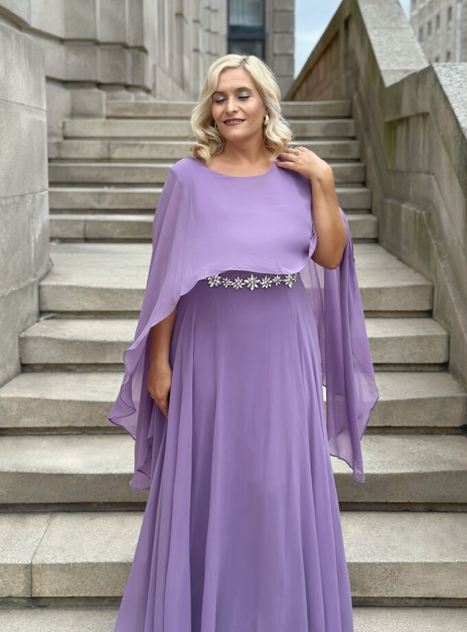 Vestido Capa Larga Aplique Brillos Curvy