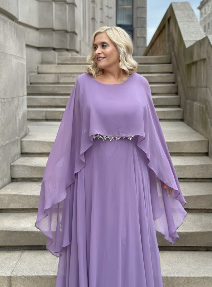 Vestido Capa Larga Aplique Brillos Curvy