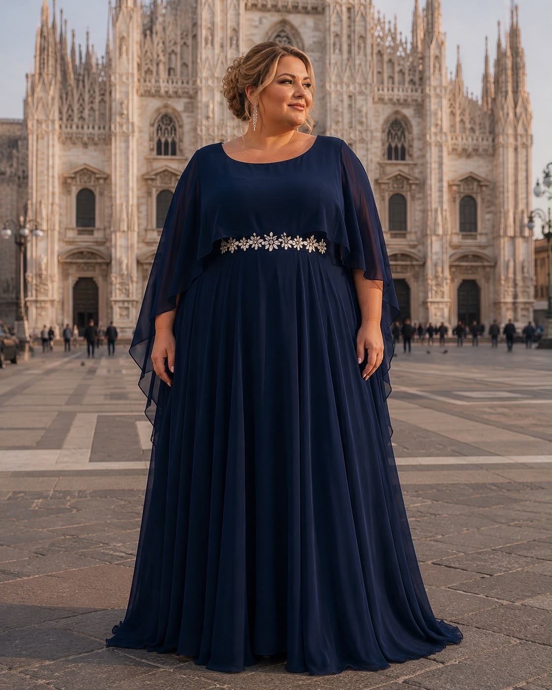 Vestido Capa Larga Aplique Brillos Curvy - Imagen 10
