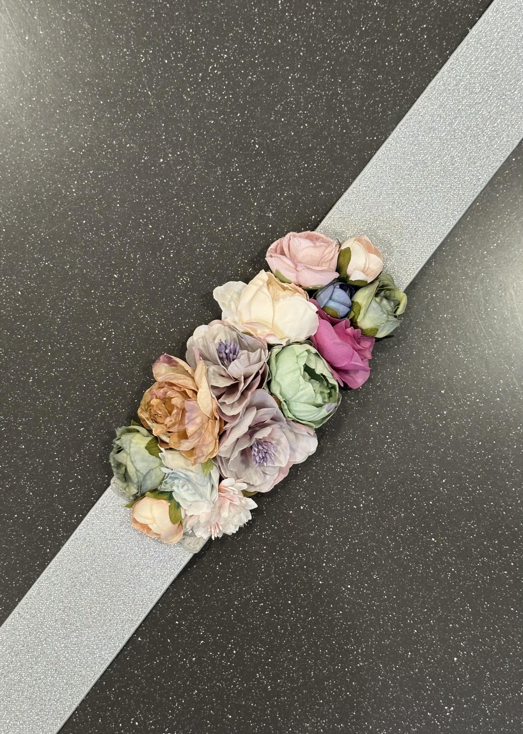Cinturón Floral Elástico Plata