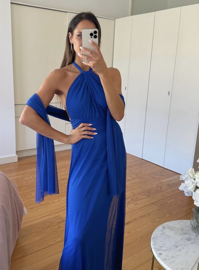 Vestido Tul Halter Abertura Pecho