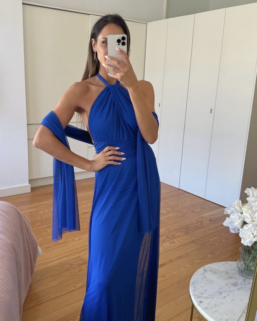 Vestido Tul Halter Abertura Pecho - Imagen 10