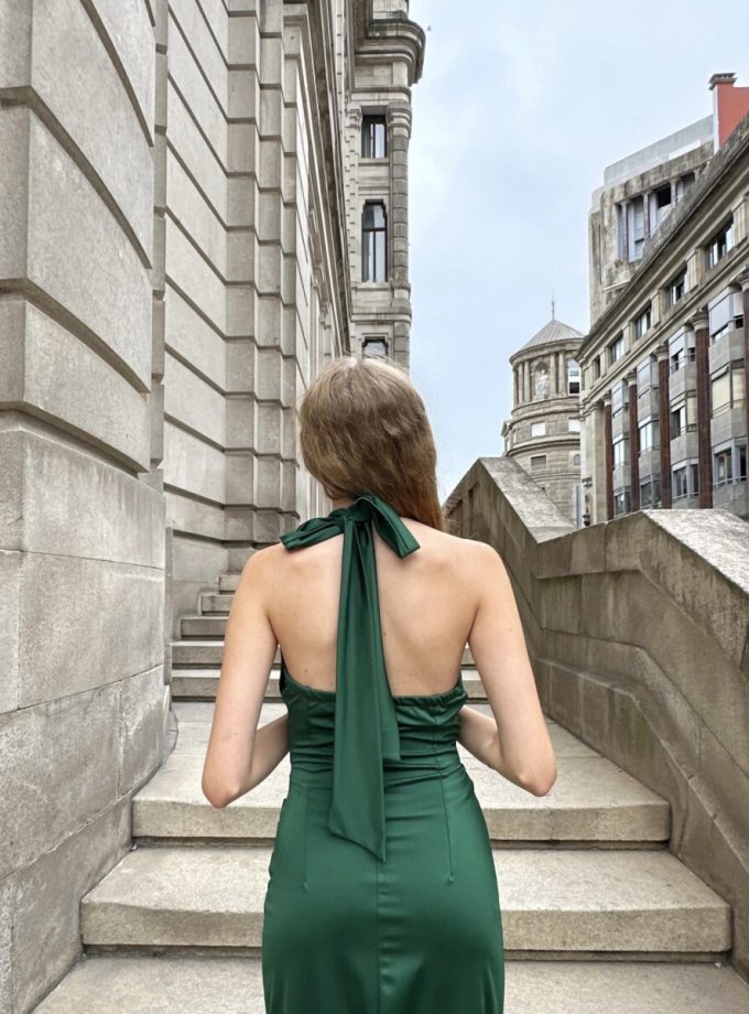 Vestido Seda Halter Drapeado