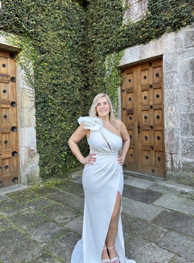 Vestido Sirena Hombro Flor Novia