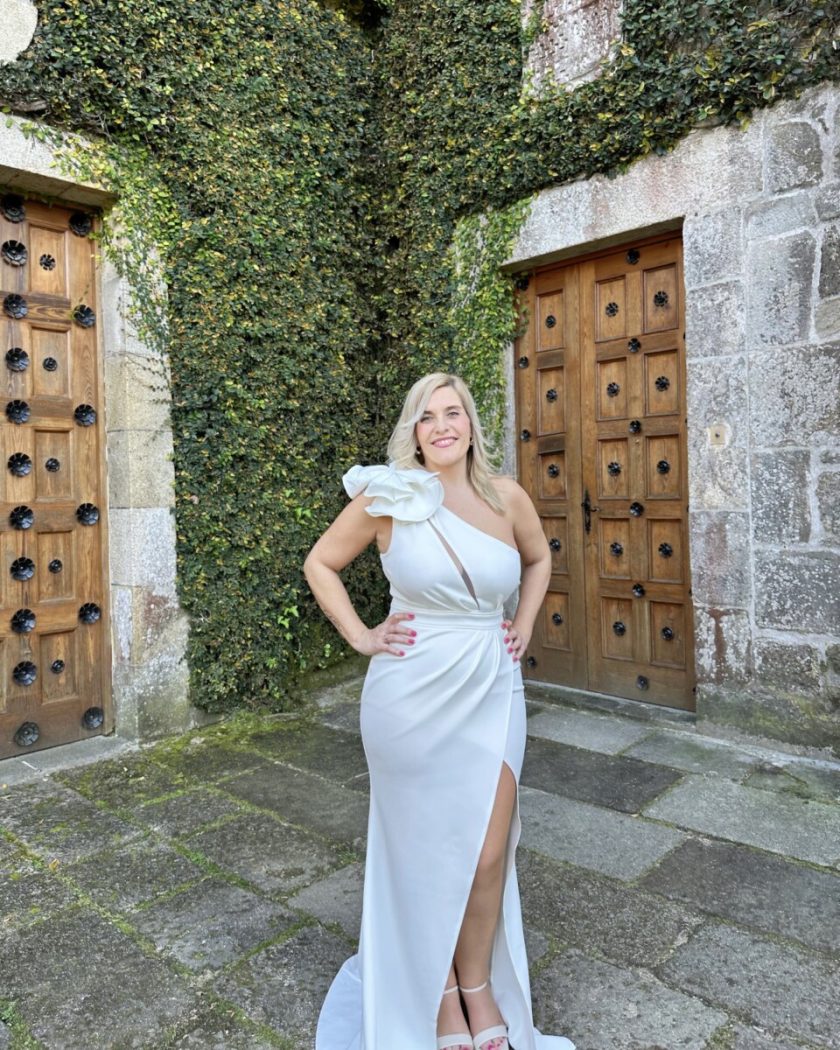 Vestido Sirena Hombro Flor Novia - Imagen 3
