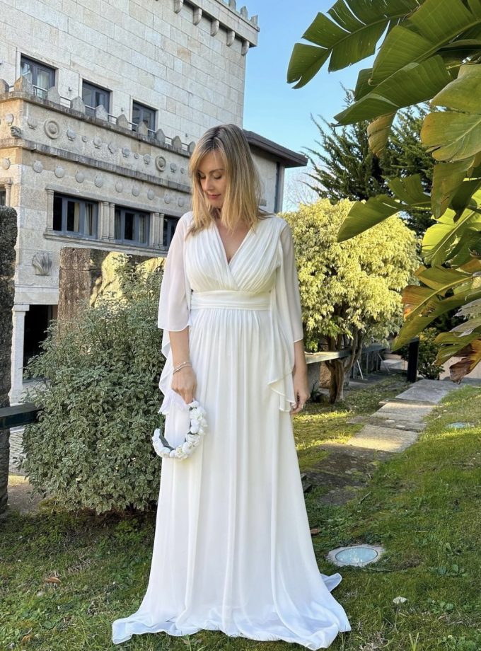 Vestido Gasa Mangas Novia Curvy