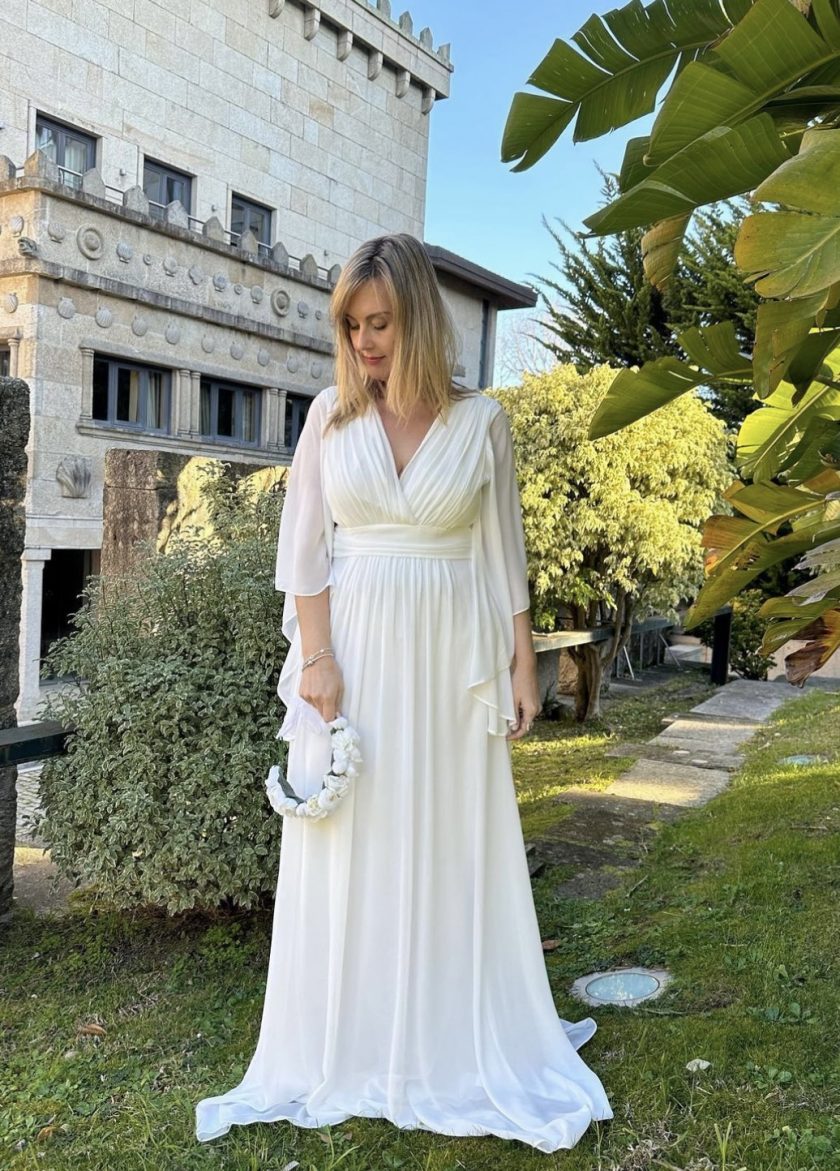 Vestido Gasa Mangas Novia Curvy