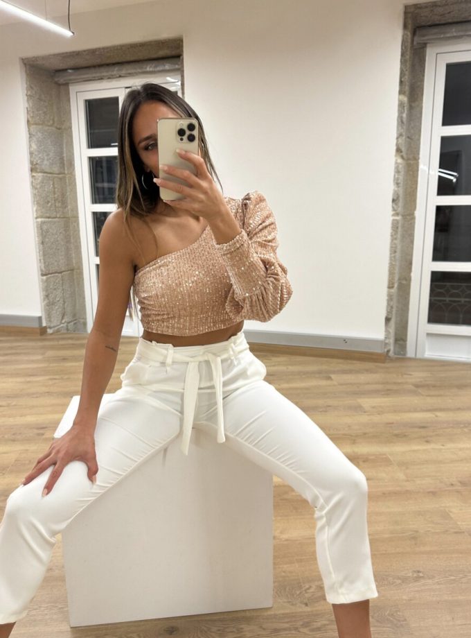 Top Asimétrico Terciopelo Lentejuelas