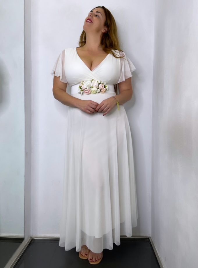 Vestido Tul Basic Mangas Novia