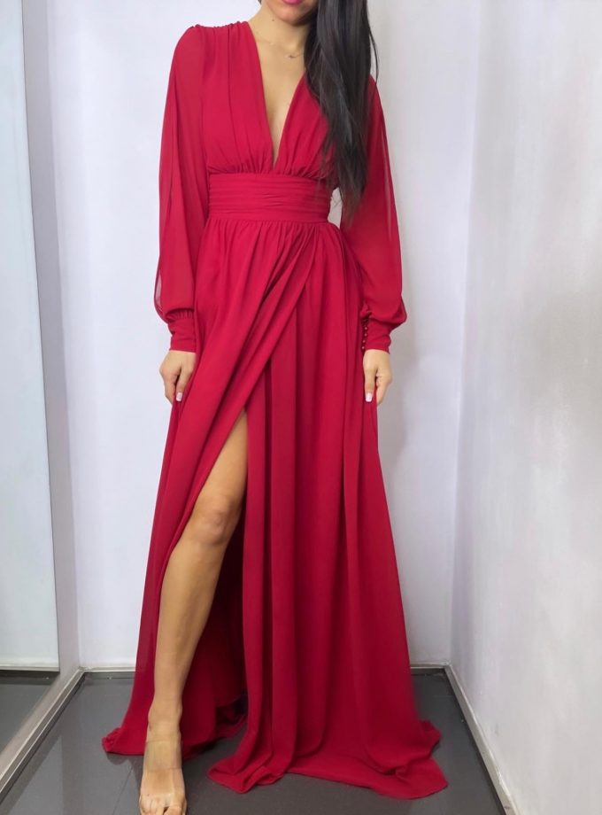 Vestido Gasa Aberturas Mangas