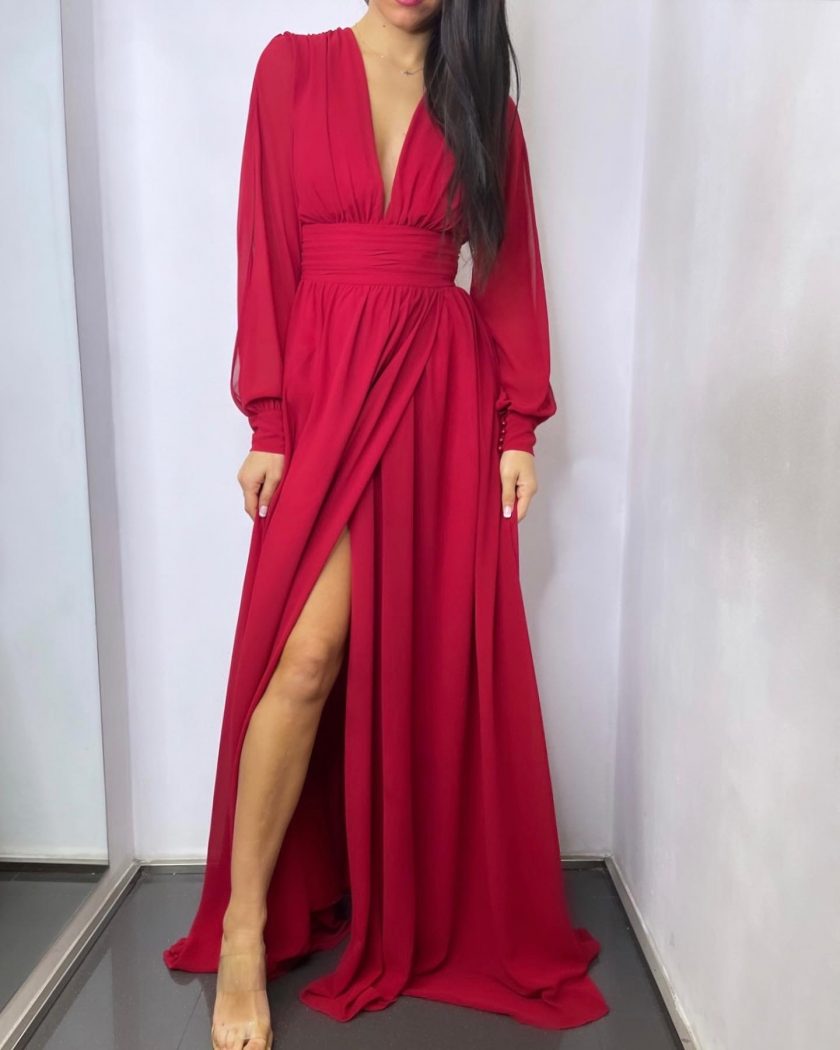 Vestido Gasa Aberturas Mangas - Imagen 7