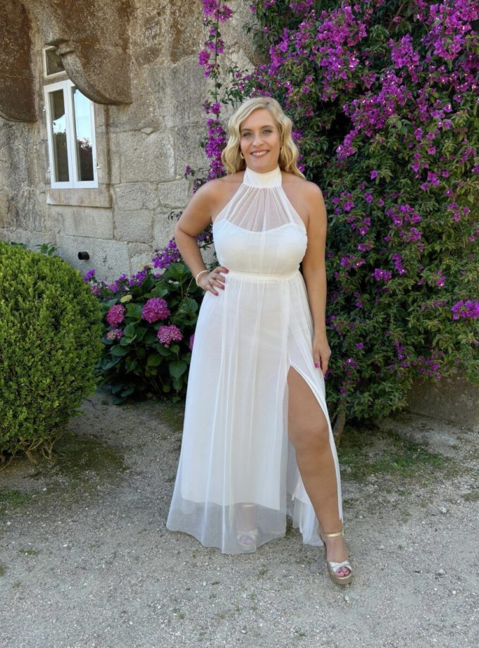 Vestido Tul Halter Transparencia Pecho Novia