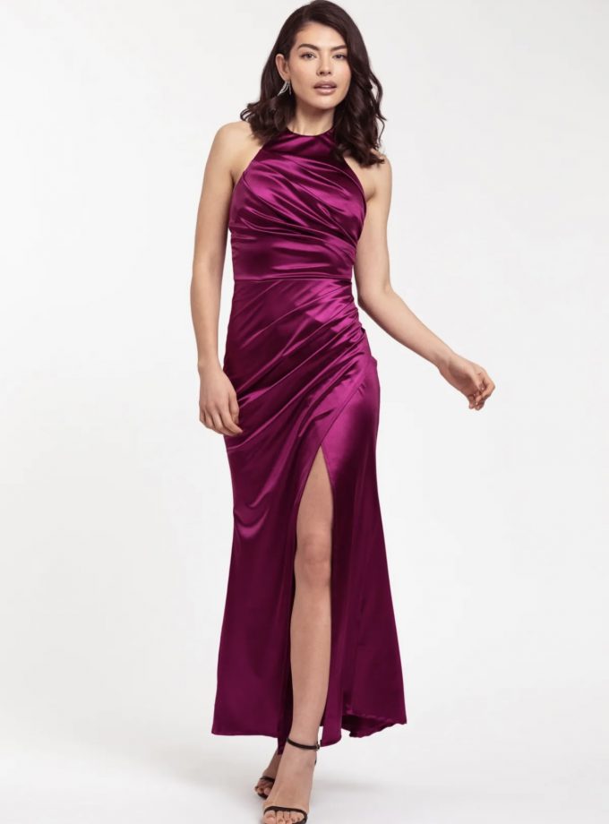 Vestido Seda Halter Drapeado