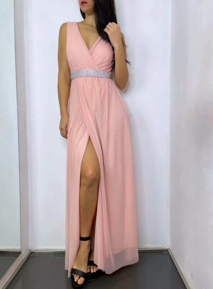 Vestido Tul Basic Cintura Brillos