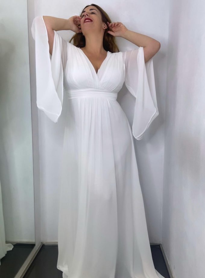 Vestido Gasa Mangas Novia