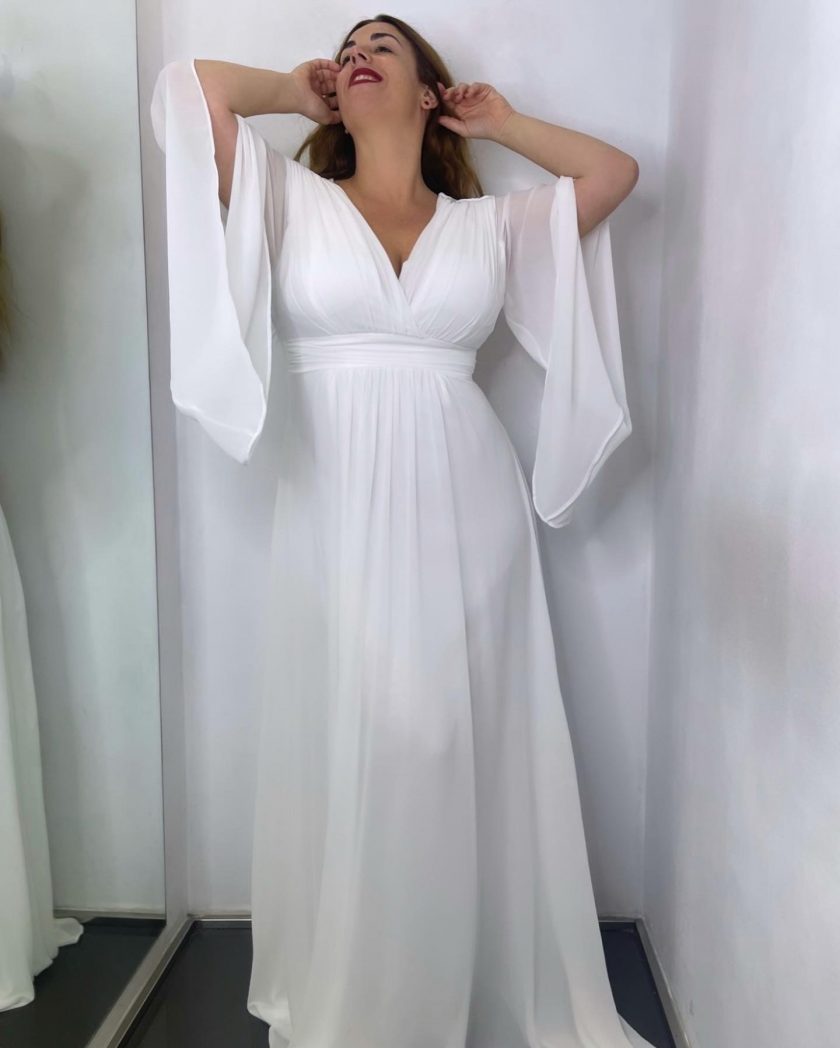 Vestido Gasa Mangas Novia - Imagen 9