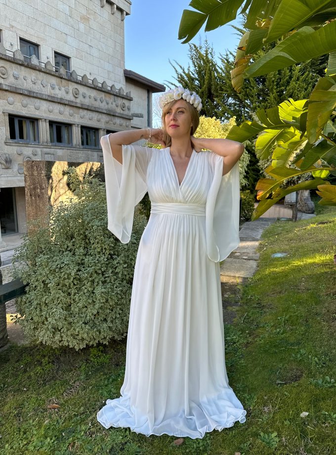 Vestido Gasa Mangas Novia Curvy