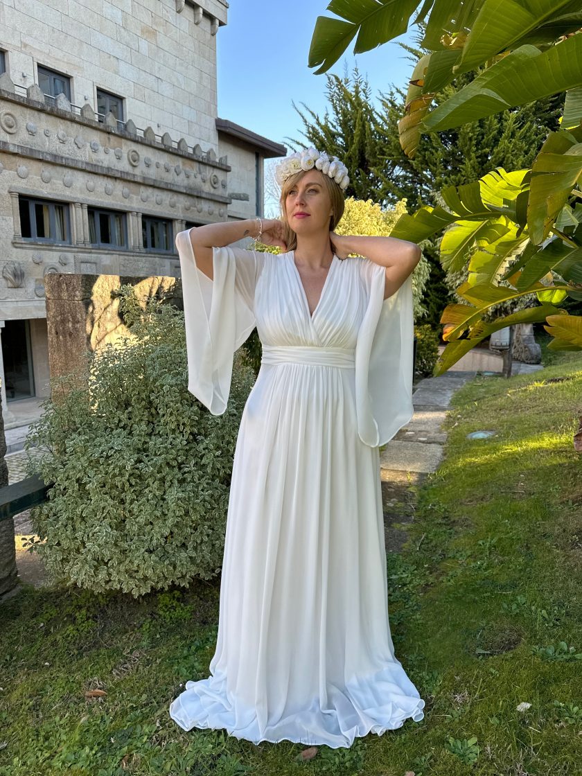 Vestido Gasa Mangas Novia Curvy - Imagen 9