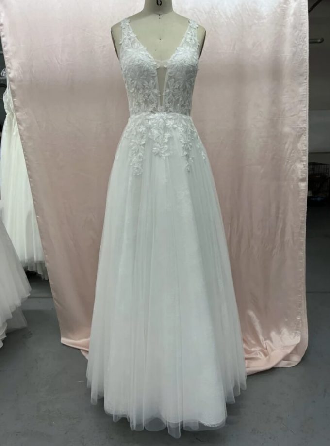 Vestido Novia Transparencias Flores Tirantes Tul