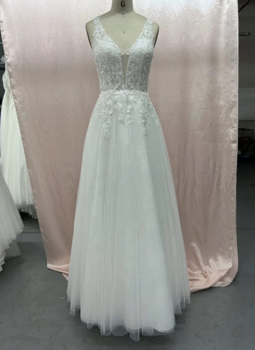 Vestido Novia Transparencias Flores Tirantes Tul