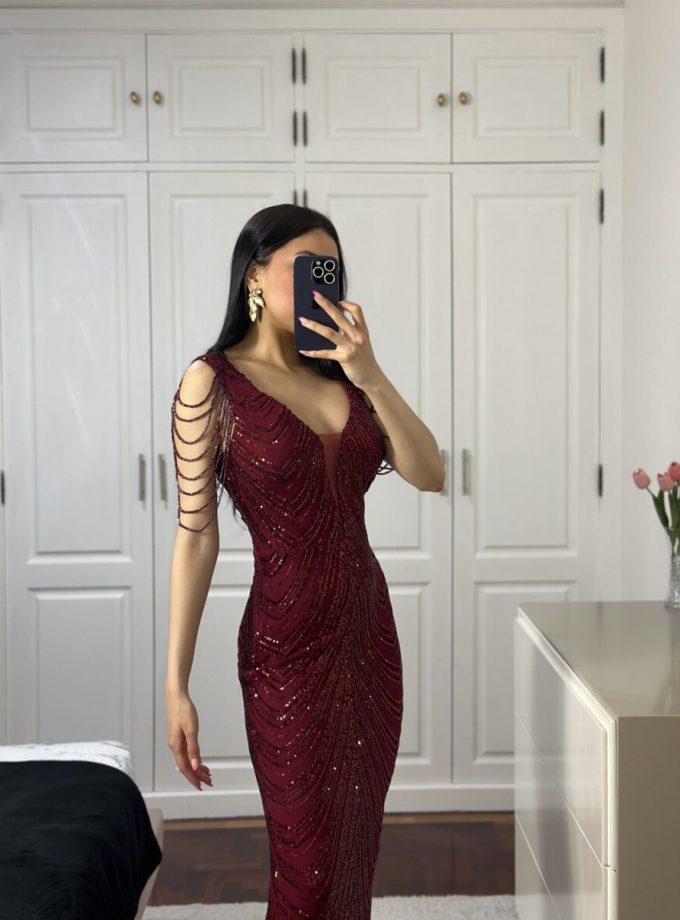 Vestido Cristales Hombro