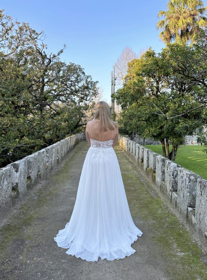 Vestido Novia Transparencias Flores Tirantes
