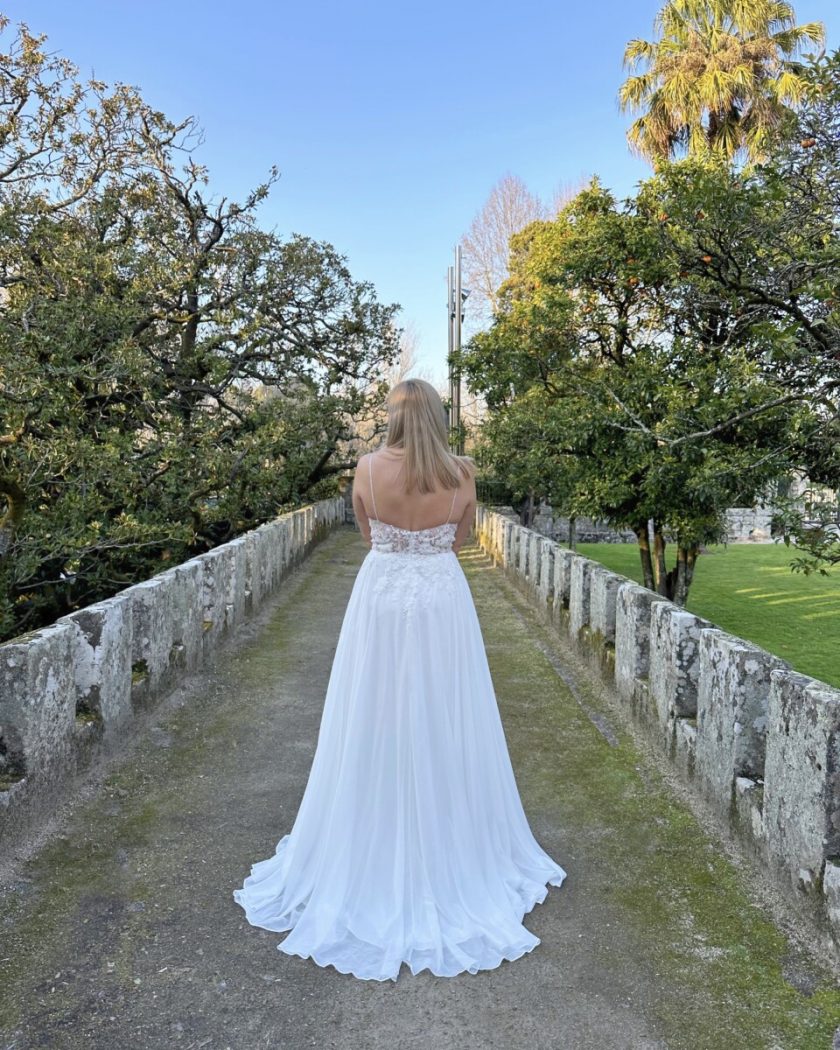 Vestido Novia Transparencias Flores Tirantes - Imagen 7