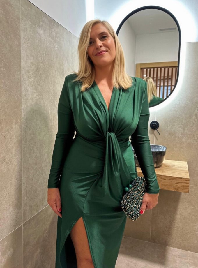 Vestido Seda Escote Nudo Mangas