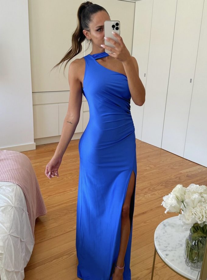 Vestido Seda Atado Cuello