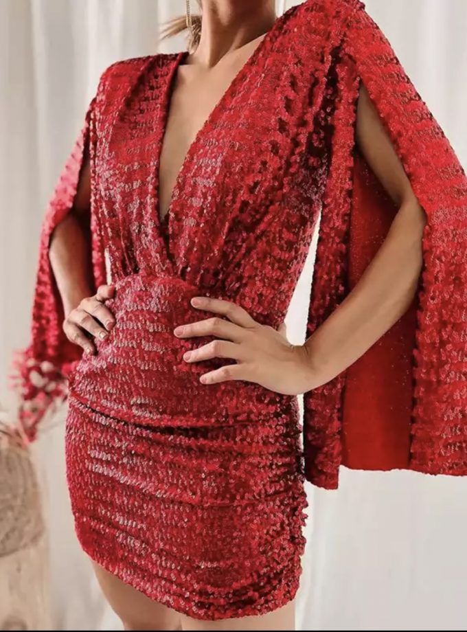 Vestido Lentejuelas Mangas Abiertas