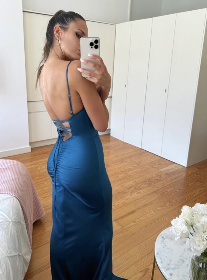 Vestido Seda Elástico Drapeado Espalda Novia