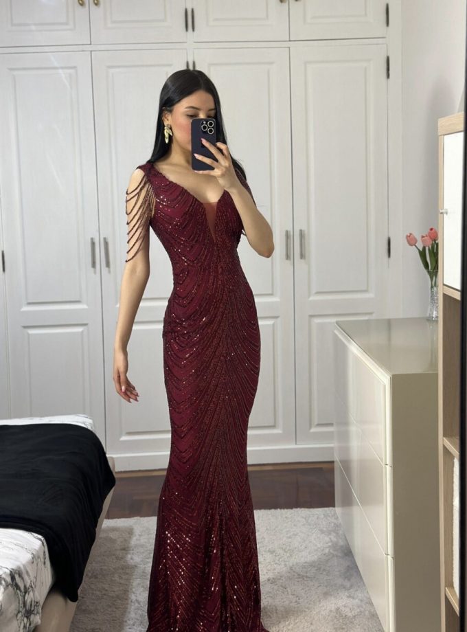 Vestido Cristales Hombro