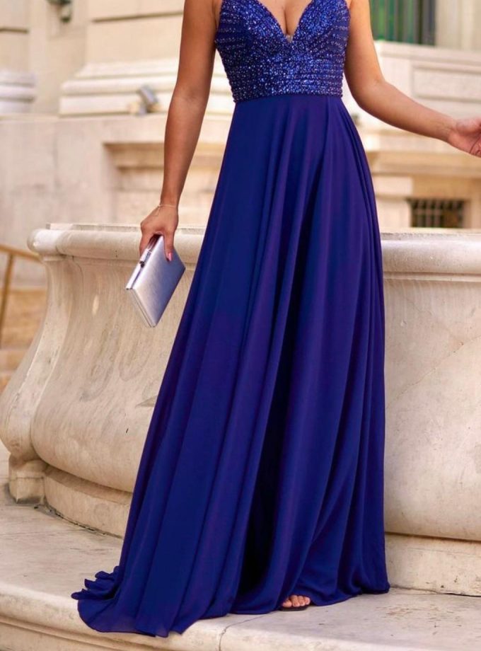 Vestido Gasa Brillos Pecho