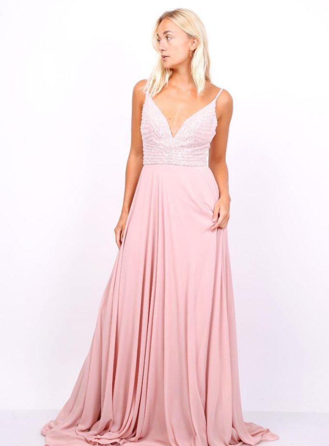 Vestido Gasa Brillos Pecho