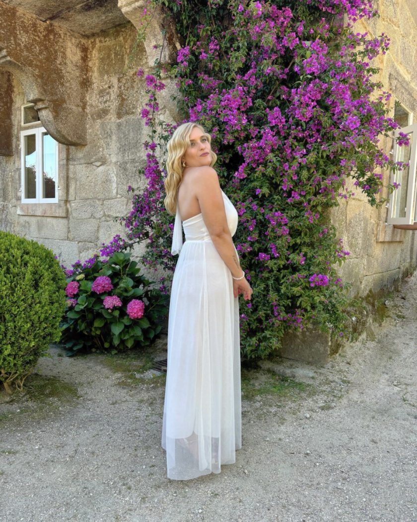 Vestido Tul Halter Transparencia Pecho Novia - Imagen 2
