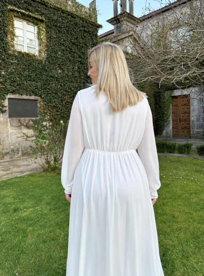 Vestido Gasa Aberturas Mangas Novia