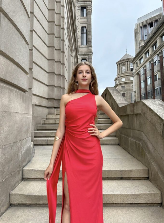 Vestido Seda Atado Cuello